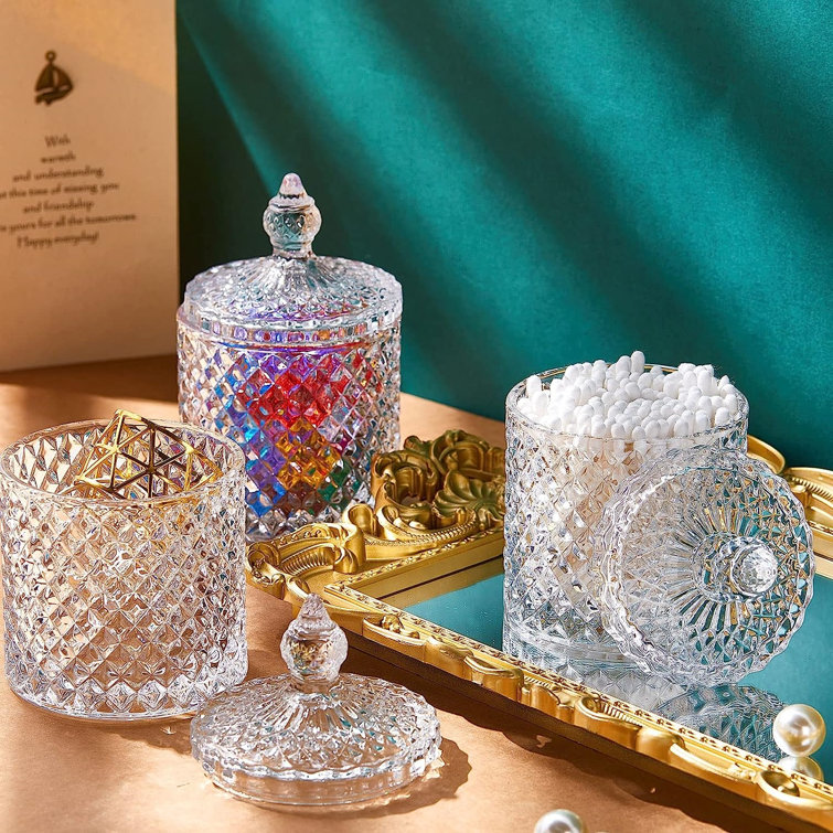 NIERBO 4 Pieces Crystal Glass Candy Jar With Lid Home Decorative